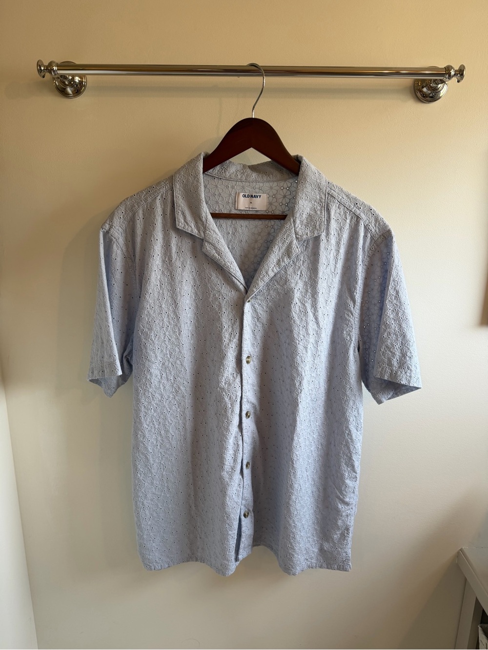 Old Navy Light Blue Short-Sleeve Button-Up Eyelet Shirt